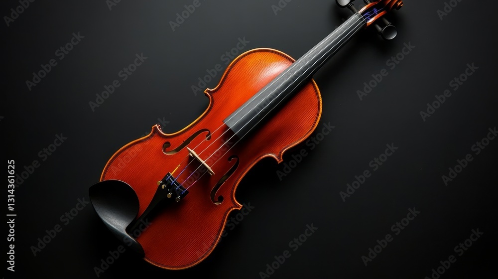Fototapeta premium Exquisite Violin: A Symphony of Craftsmanship and Sound on Dark Backdrop