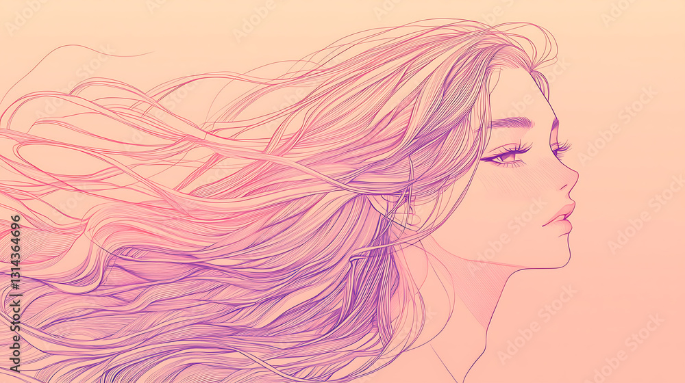 A side-profile anime-style portrait of a young girl with long flowing hair, gazing into the distance against a soft pastel background, creating an elegant and dreamy mood. A side-profile anime-style portrait of a young girl with long flowing hair, gazing into the distance against a soft pastel background, creating an elegant and dreamy mood.
