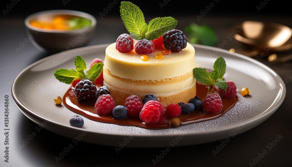 フルーツ盛り合わせとパンケーキのデザートプレート。AIで生成 フルーツ盛り合わせとパンケーキのデザートプレート。AIで生成