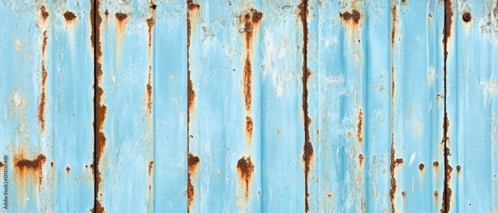 Distressed light blue metal sheet with rust streaks, creating a weathered texture and industrial background for creative projects Distressed light blue metal sheet with rust streaks, creating a weathered texture and industrial background for creative projects