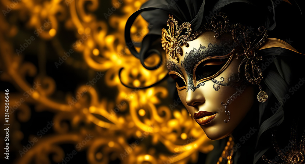 Shimmering gold and black masquerade abstract background. Venice Carnival elegance. Mysterious and luxurious. Festive opulence Shimmering gold and black masquerade abstract background. Venice Carnival elegance. Mysterious and luxurious. Festive opulence