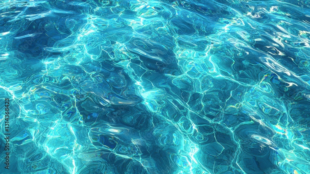Fototapeta premium Hyper-realistic ocean wave ripples shimmering in the summer sun, perfect transparent overlay effect showcasing refreshing water textures.