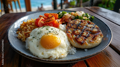 Waikiki, A delicious plate of loco moco served in Waikiki, high-resolution image.