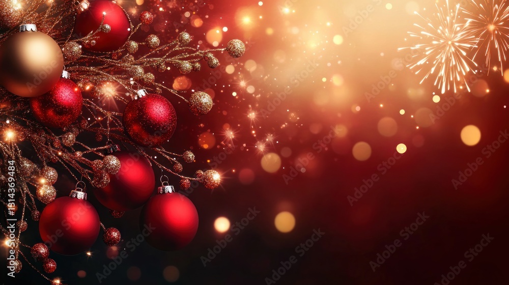 Red and Gold Festive Holiday Background with Bokeh Lighting and Sparkling Decorations for New Year Celebrations Red and Gold Festive Holiday Background with Bokeh Lighting and Sparkling Decorations for New Year Celebrations