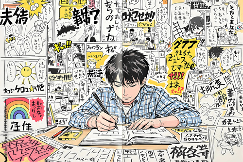 Mangaka, Le Héros du Crayon, illustration qui montre la naissance d’un manga