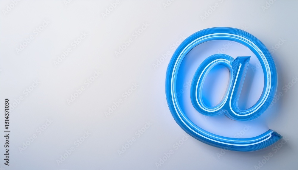 블루 네온 스타일의 '@' 기호가 빛나는 배경화면