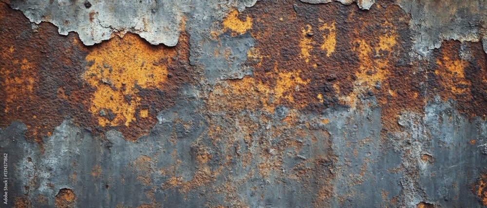 Fototapeta premium Abstract weathered metal texture with rust and peeling paint, creating a grunge background for industrial design and decay concepts