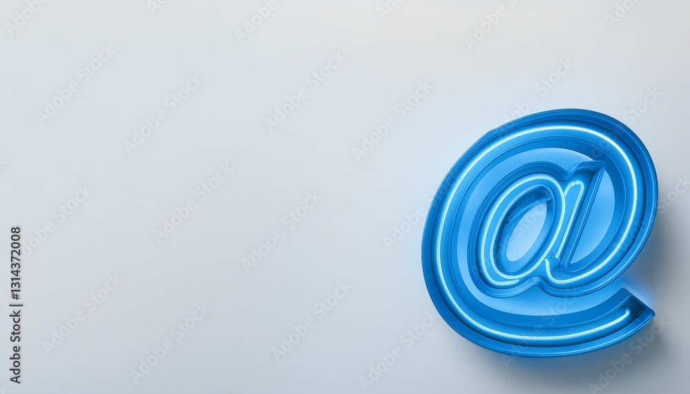Obraz premium 블루 네온 스타일의 '@' 기호가 빛나는 배경화면