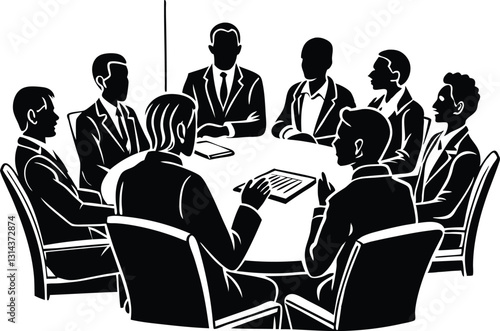 Business meeting and teamwork silhouette clipart black and white
