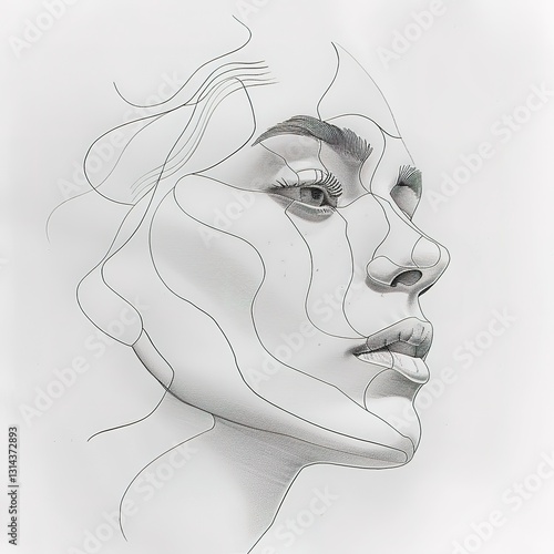 A woman's face is drawn in black and white