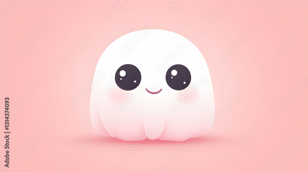 Cute kawaii ghost with big eyes and blushing cheeks on pink background Cute kawaii ghost with big eyes and blushing cheeks on pink background