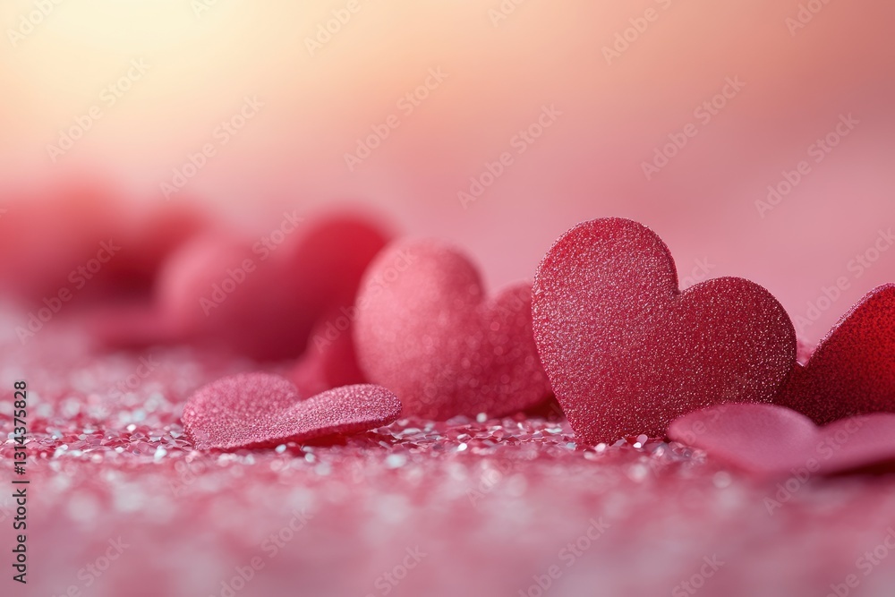 Fototapeta premium Heart Confetti on Pastel Pink Background Romantic Decoration for Valentines Day Celebration Love Gesture