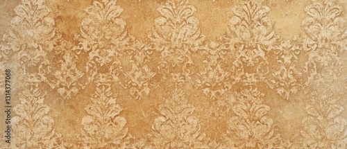 Textured damask pattern in beige and brown with vintage style, creating a distressed and aged effect for backgrounds and designs