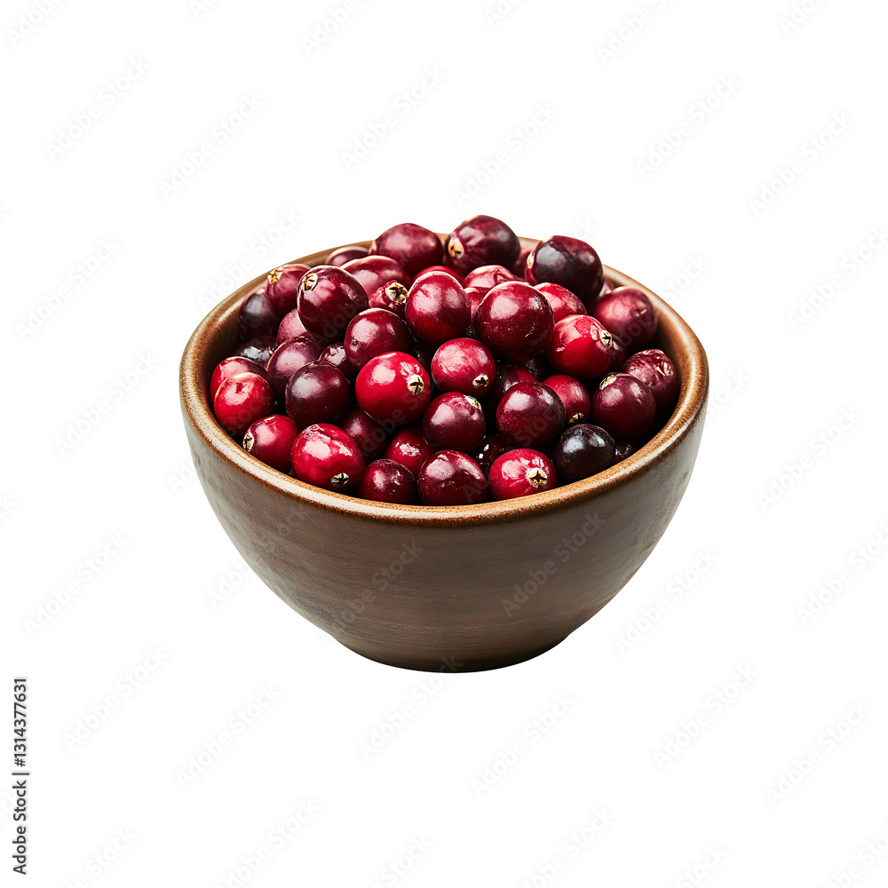 Vibrant Red Cranberries in a White Bowl No Background Vibrant Red Cranberries in a White Bowl No Background