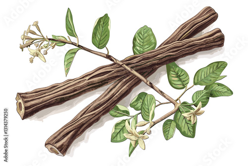 drawing branch of amyris isolated at white background, hand drawn illustration
