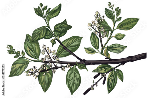 drawing branch of amyris isolated at white background, hand drawn illustration
