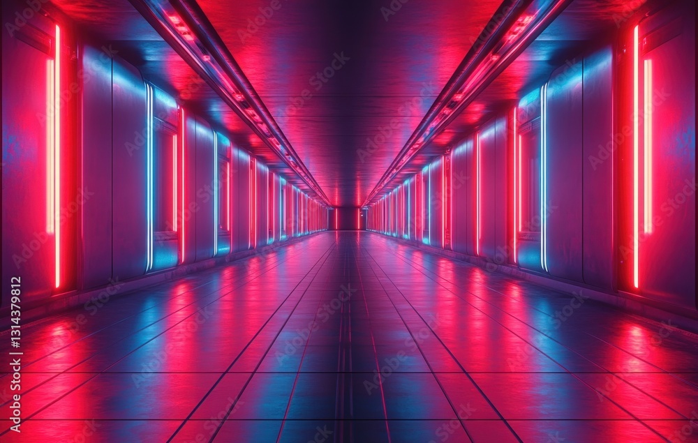 Fototapeta premium Futuristic Pedestal for Product Showcase in Sci-Fi Room with Neon Lights