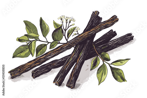 drawing branch of amyris isolated at white background, hand drawn illustration
