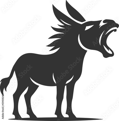 Donkey with mouth open and braying vector silhouette animal design