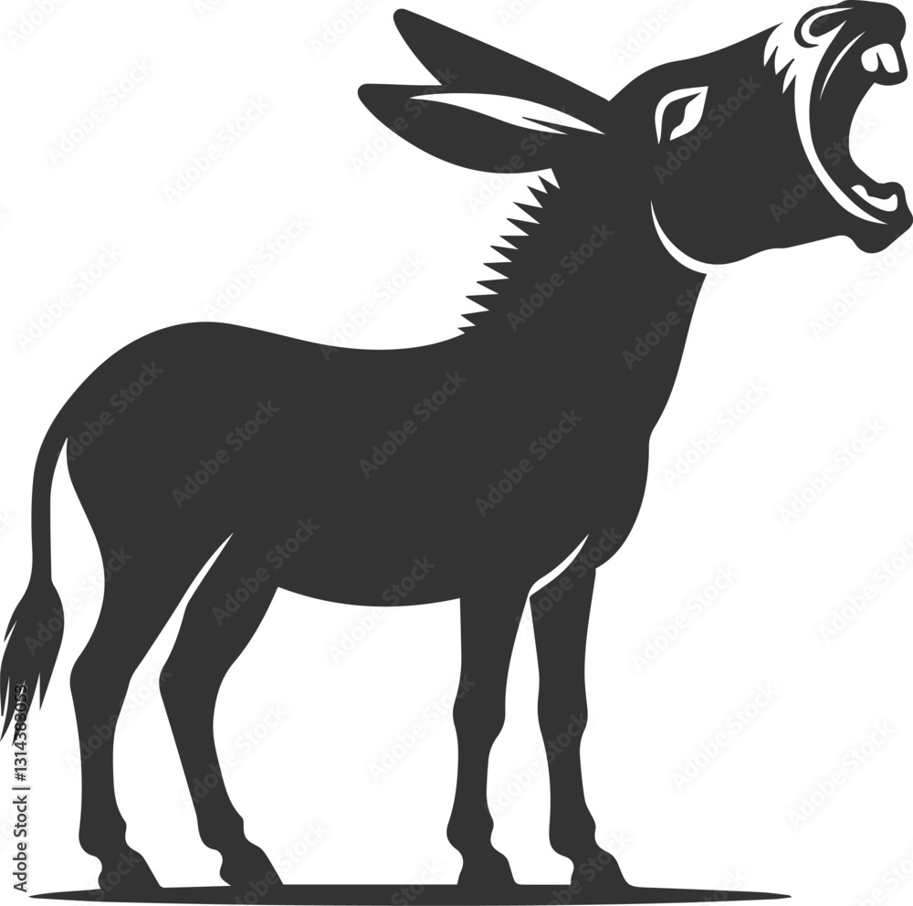 Obraz premium Donkey with mouth open and braying vector silhouette animal design