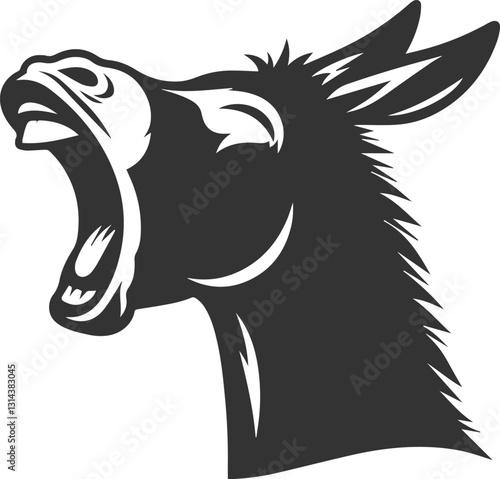Donkey with mouth open and braying vector silhouette animal design