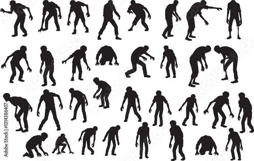 Zombie Silhouettes on White Background