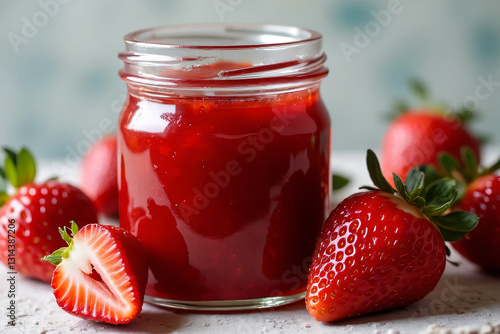 Strawberry jam and fresh strawberries