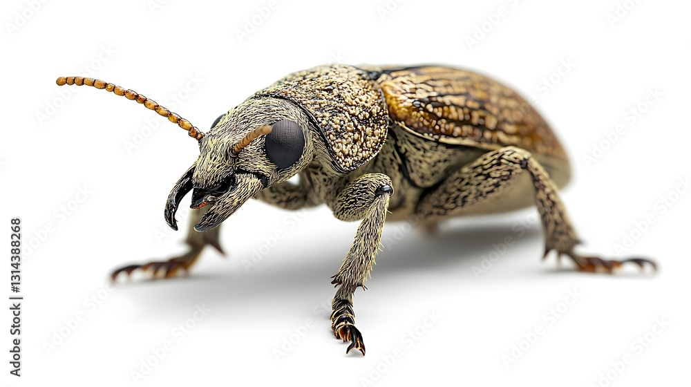 Naklejka premium Insect observation beetle bug on white background macro photography captivating details scientific study