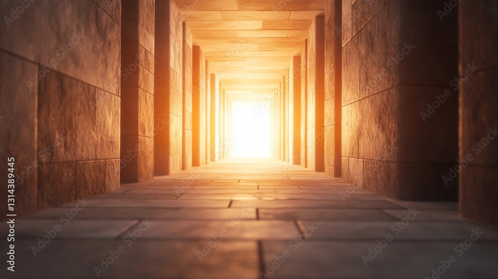 Bright light at end of stone corridor Bright light at end of stone corridor