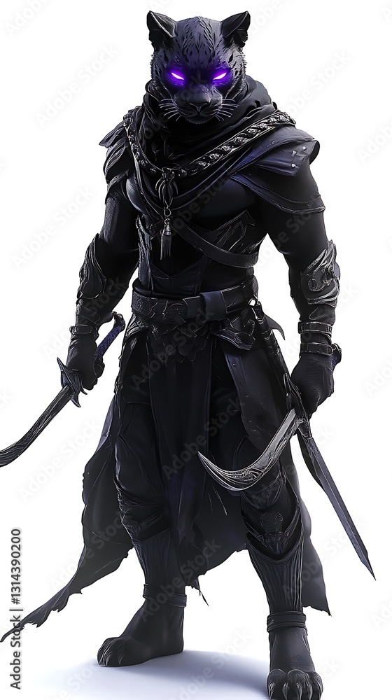 Fototapeta premium Fantasy character animal with a black panther design on a white background action scene dynamic concept