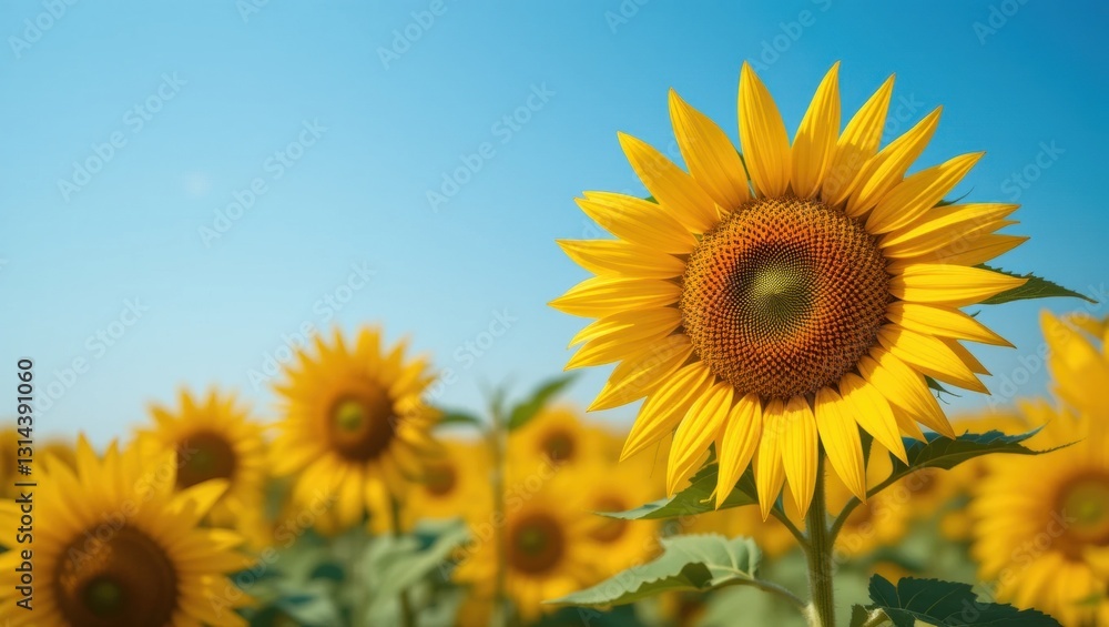 Vibrant Sunflowers Blooming in a Field Under a Clear Blue Sky on a Bright Sunny Day Vibrant Sunflowers Blooming in a Field Under a Clear Blue Sky on a Bright Sunny Day