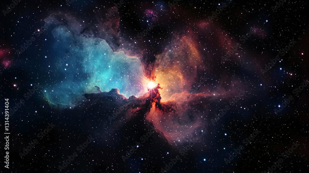 Vivid Colors of a Gaseous Nebula in Deep Space With Bright Stars and Colorful Clouds of Gas and Dust Vivid Colors of a Gaseous Nebula in Deep Space With Bright Stars and Colorful Clouds of Gas and Dust