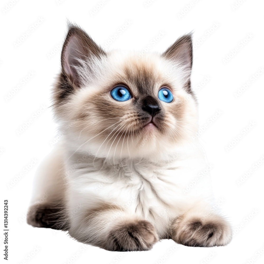 Fluffy kitten with blue eyes lying down, showcasing its adorable features and playful demeanor. This charming pet is perfect for animal lovers Fluffy kitten with blue eyes lying down, showcasing its adorable features and playful demeanor. This charming pet is perfect for animal lovers