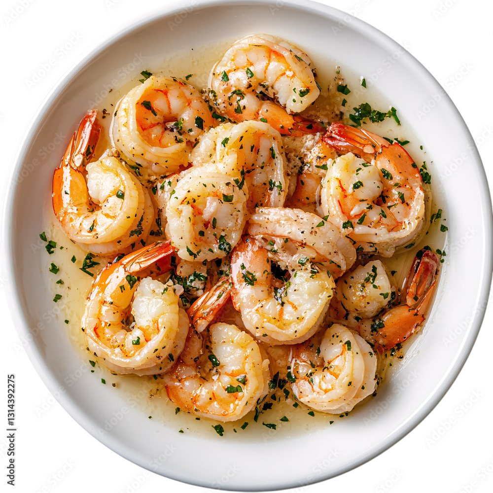 A shrimp scampi dish with garlic butter sauce, isolated on transparent background. A shrimp scampi dish with garlic butter sauce, isolated on transparent background.