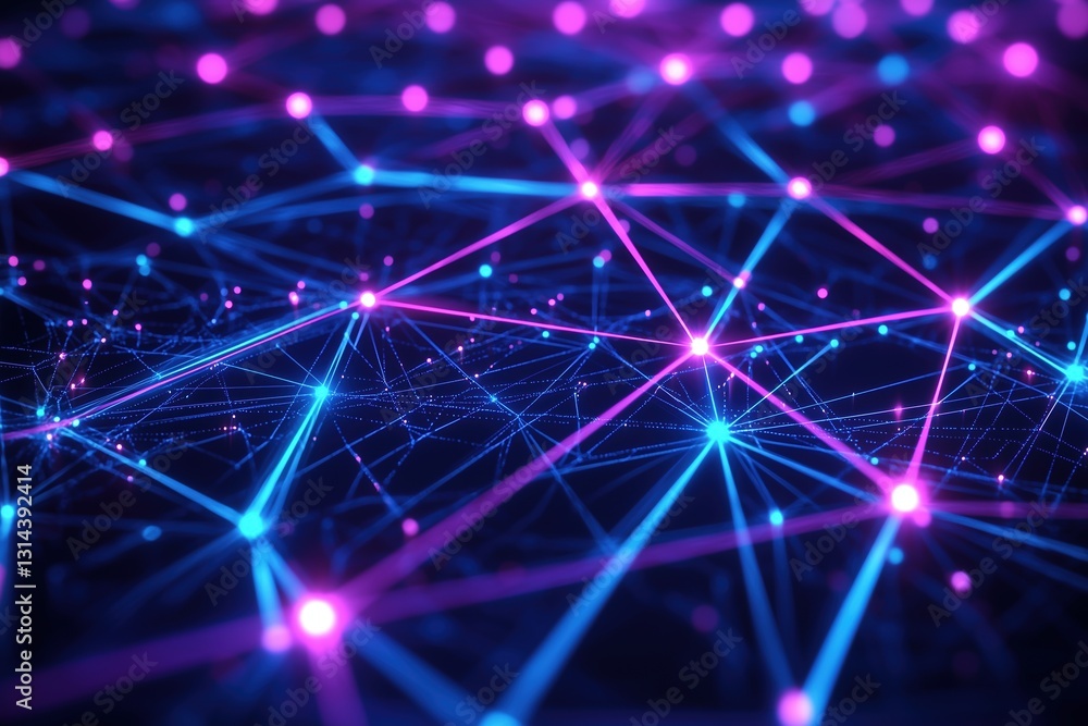 Fototapeta premium Futuristic digital network with neon lines, on a black background, communications, technology