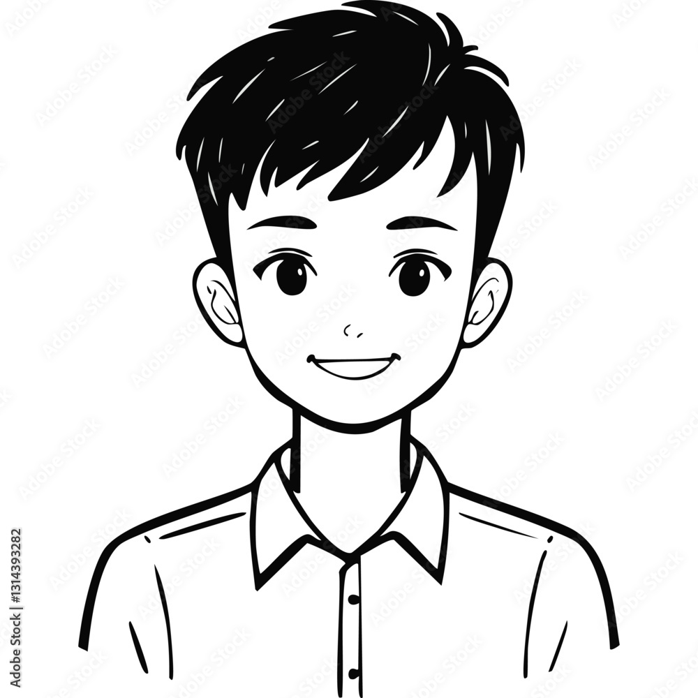 Hand-Drawn Ink Style Portrait of a Young Boy Hand-Drawn Ink Style Portrait of a Young Boy