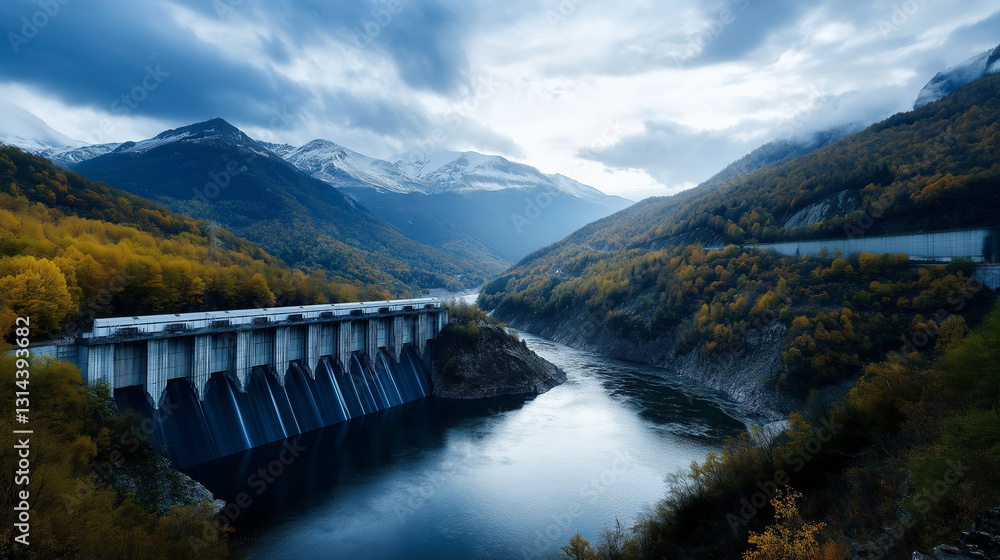 A data center powered by hydroelectric energy, nestled in a mountainous region with a river flowing nearby. A data center powered by hydroelectric energy, nestled in a mountainous region with a river flowing nearby.