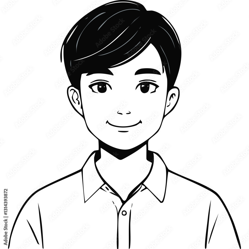 Hand-Drawn Ink Style Portrait of a Young Boy Hand-Drawn Ink Style Portrait of a Young Boy