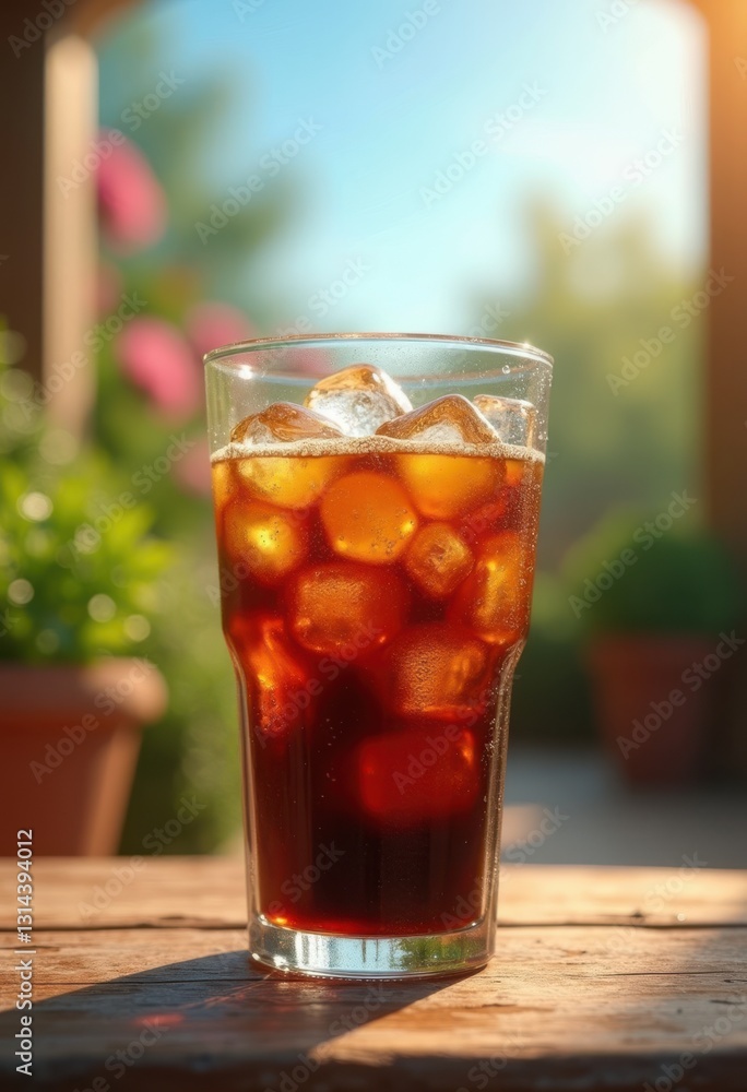 delightful refreshing glass iced coffee glimmering melting ice cubes bright sunny day, beverage, drink, refreshment, cool, brew, creamy, sugar, milk delightful refreshing glass iced coffee glimmering melting ice cubes bright sunny day, beverage, drink, refreshment, cool, brew, creamy, sugar, milk