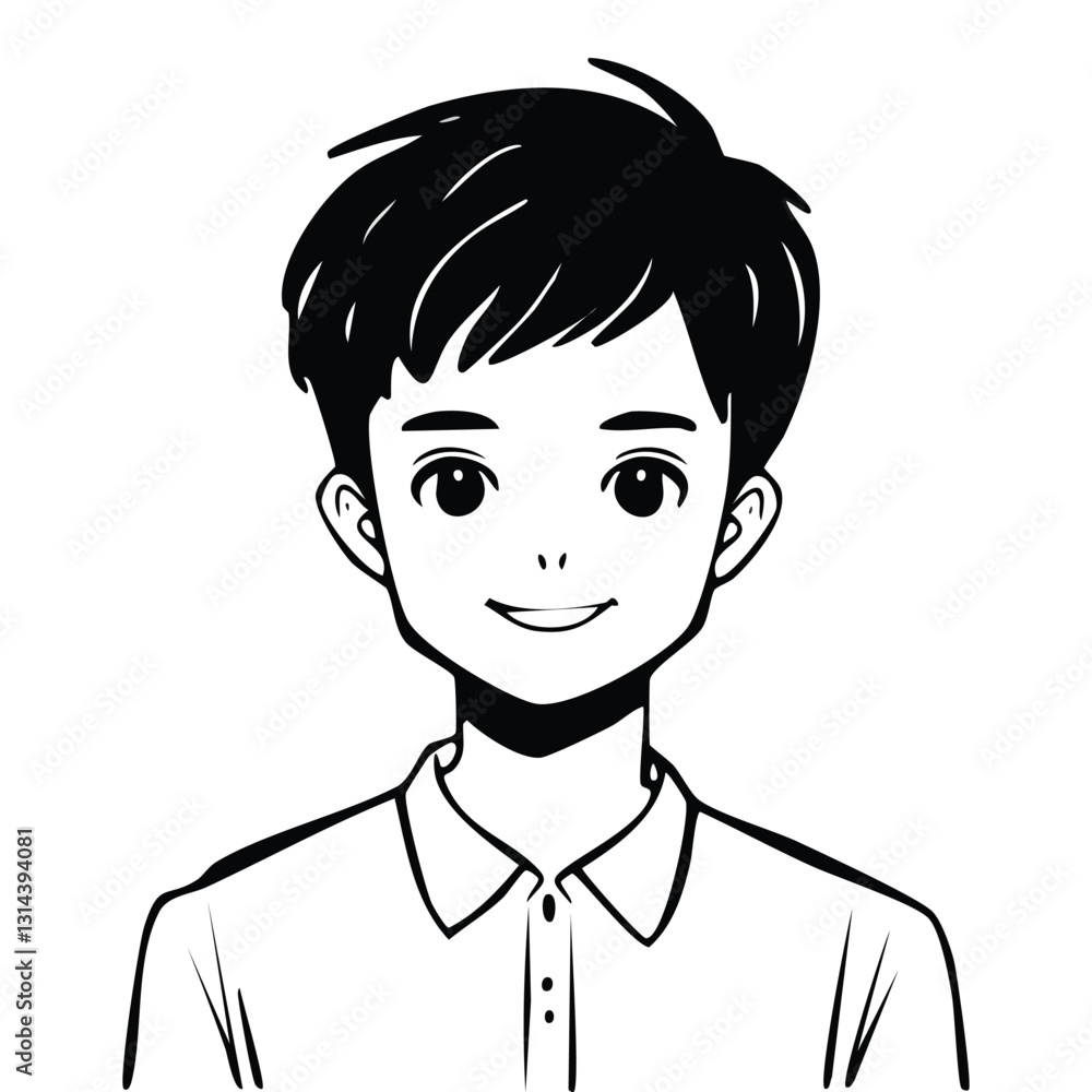 Hand-Drawn Ink Style Portrait of a Young Boy Hand-Drawn Ink Style Portrait of a Young Boy