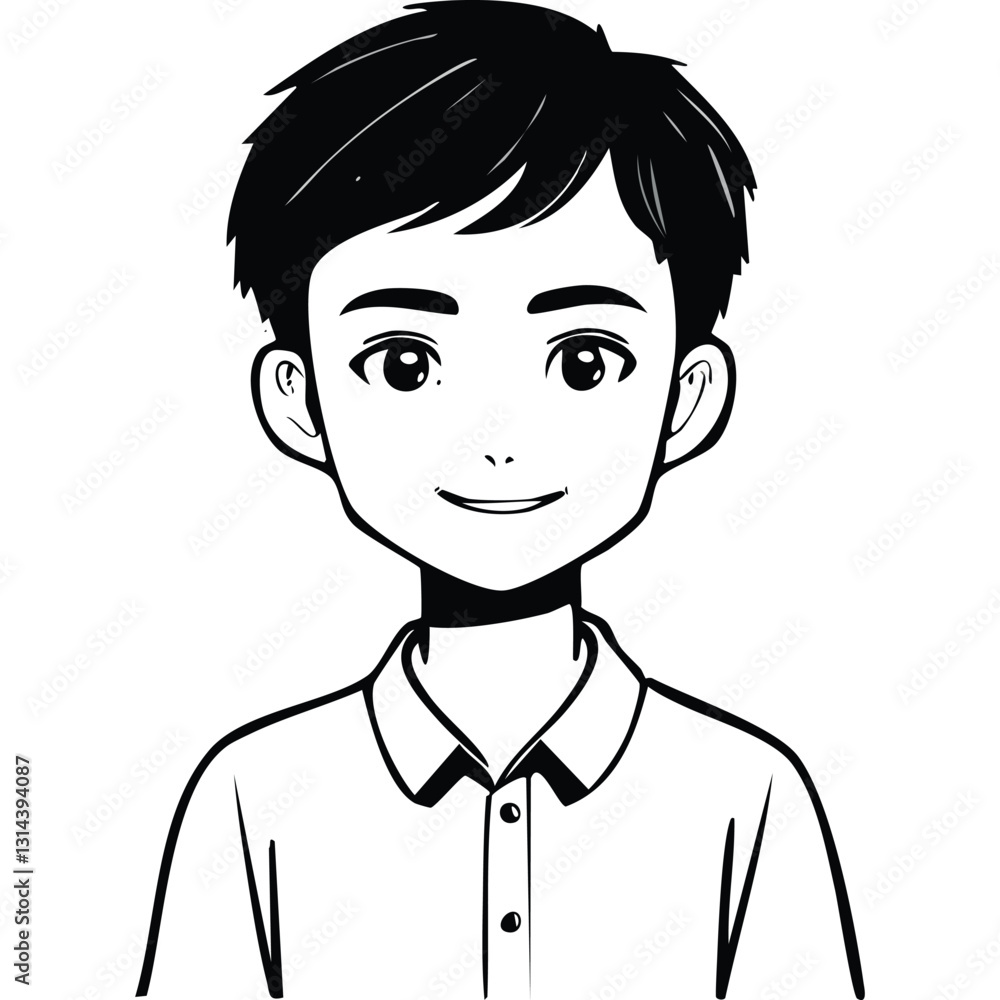 Hand-Drawn Ink Style Portrait of a Young Boy Hand-Drawn Ink Style Portrait of a Young Boy