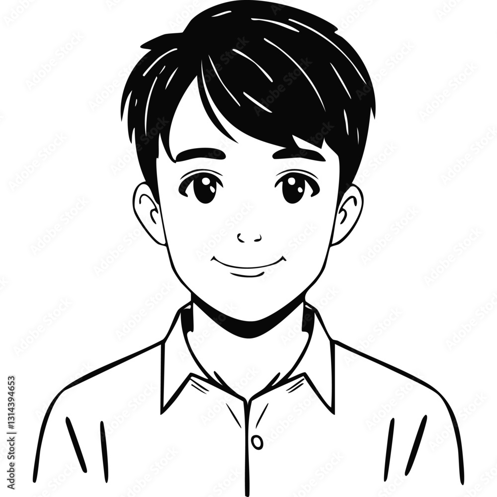 Hand-Drawn Ink Style Portrait of a Young Boy Hand-Drawn Ink Style Portrait of a Young Boy