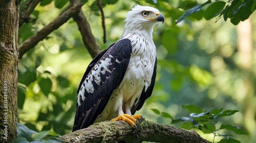 Eagle perched, jungle, alert, foliage Eagle perched, jungle, alert, foliage