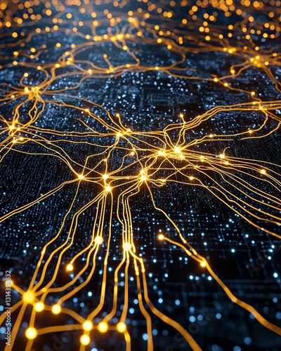 Supply chain global interconnected network. Abstract representation of glowing network connections on a dark background, symbolizing technology and digital communication.
