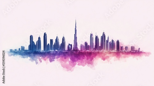 Cityscape Skyline, Watercolor, Urban, Desert