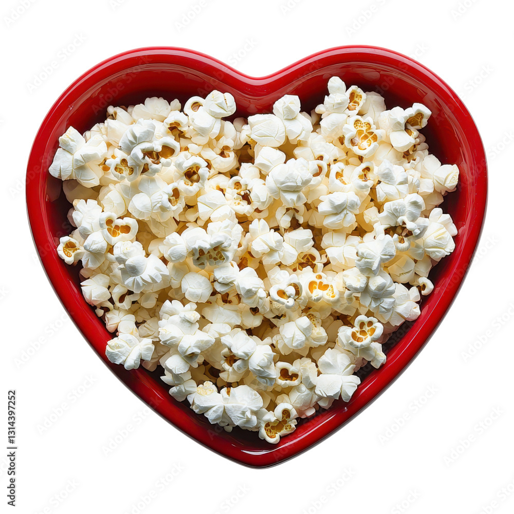 A heart-shaped bowl filled with fluffy, buttery popcorn, offering a delightful snack experience. A heart-shaped bowl filled with fluffy, buttery popcorn, offering a delightful snack experience.