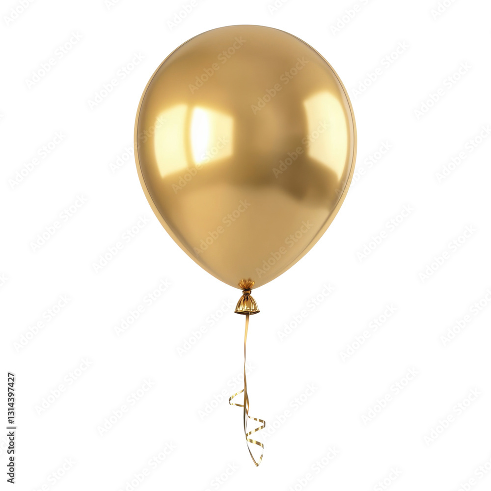 A shiny gold balloon with a curly ribbon, reflecting light and creating a festive appearance. A shiny gold balloon with a curly ribbon, reflecting light and creating a festive appearance.