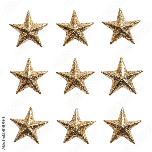 A collection of nine glittering golden stars arranged in a grid pattern.