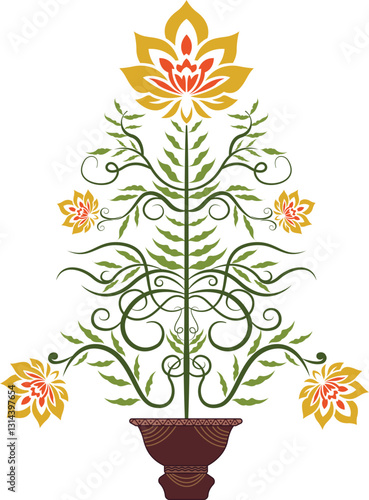 Elegant Ornament Floral illustration. Decorative Botanical Floral vase vector Design. Traditional flower motif illustrations. 