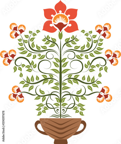 Elegant Ornament Floral illustration. Decorative Botanical Floral vase vector Design. Traditional flower motif illustrations. 